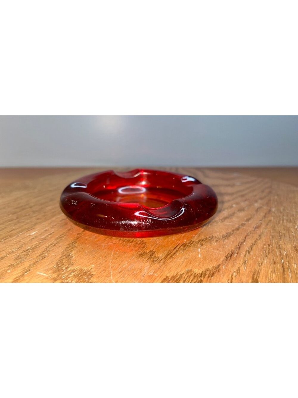 Vintage Amberina Red And Yellow Heavy Glass Ashtray 4"